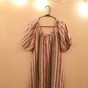 MADEWELL Puff-Sleeve Dress in Rainbow Stripe